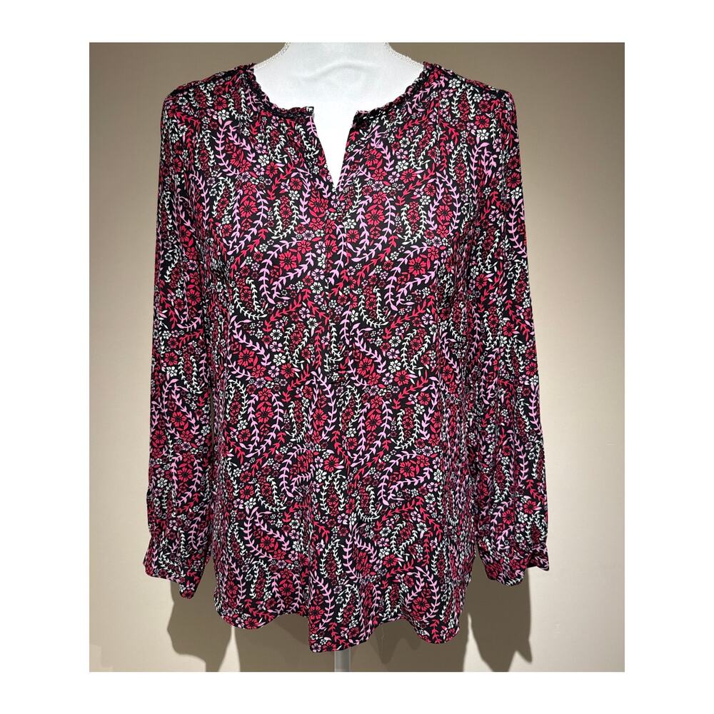 Talbots Pink and red Floral Long‎ Sleeve Shirt Size M Petite